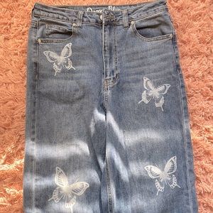 Blue butterfly baggy jeans